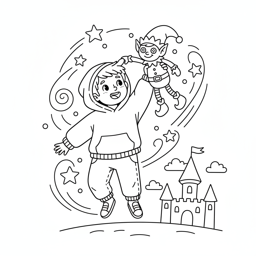 NiñO Y Elfo Coloring Page 1