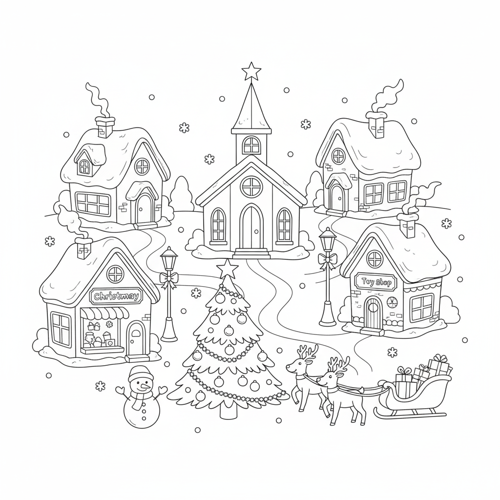 Weihnachtsdorf Coloring Page 1