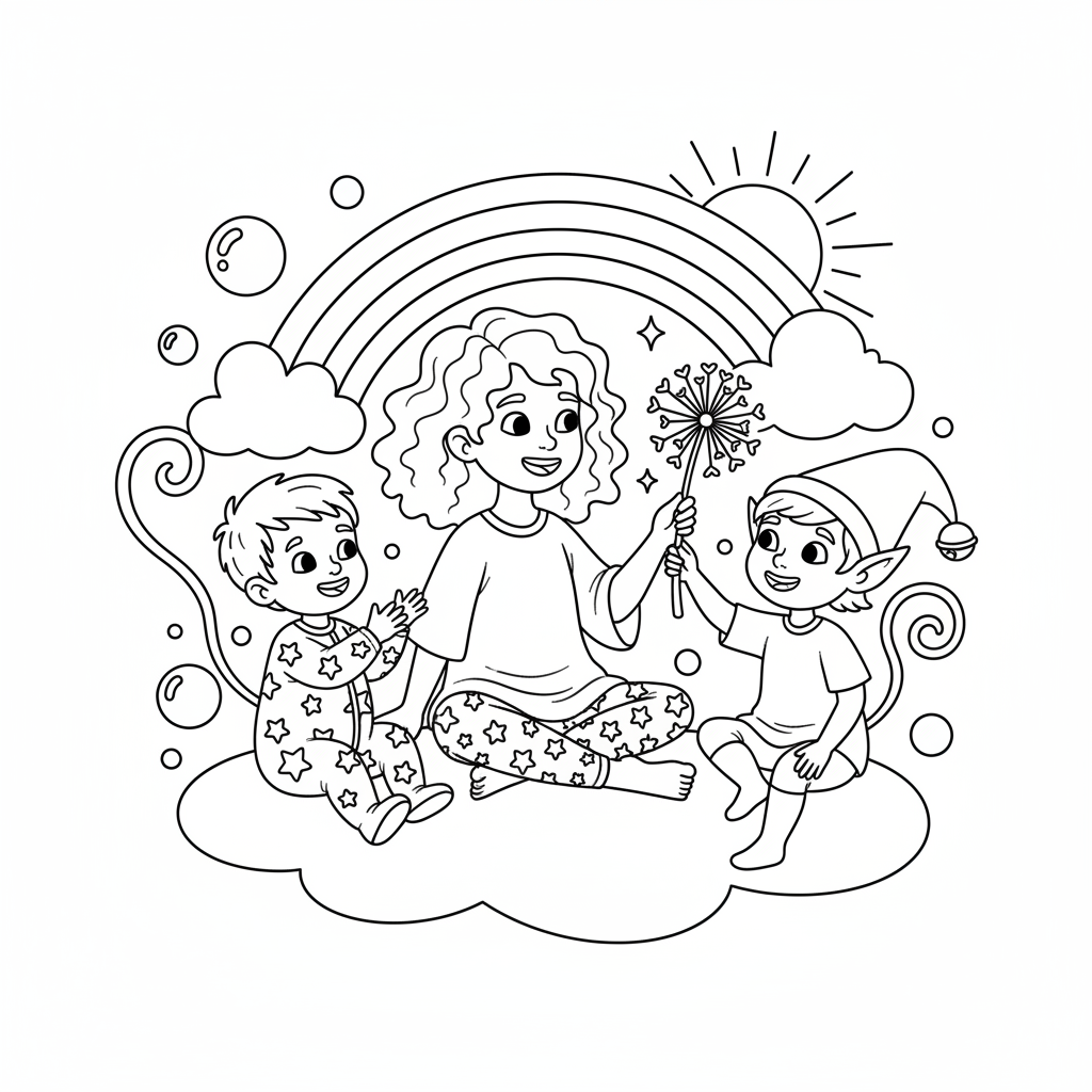 Lockiges MäDchen Und Elf Coloring Page 1