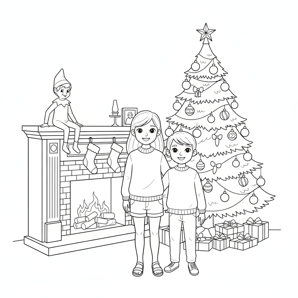 Elf Auf Dem Regal Mit Kindern Coloring Page 1