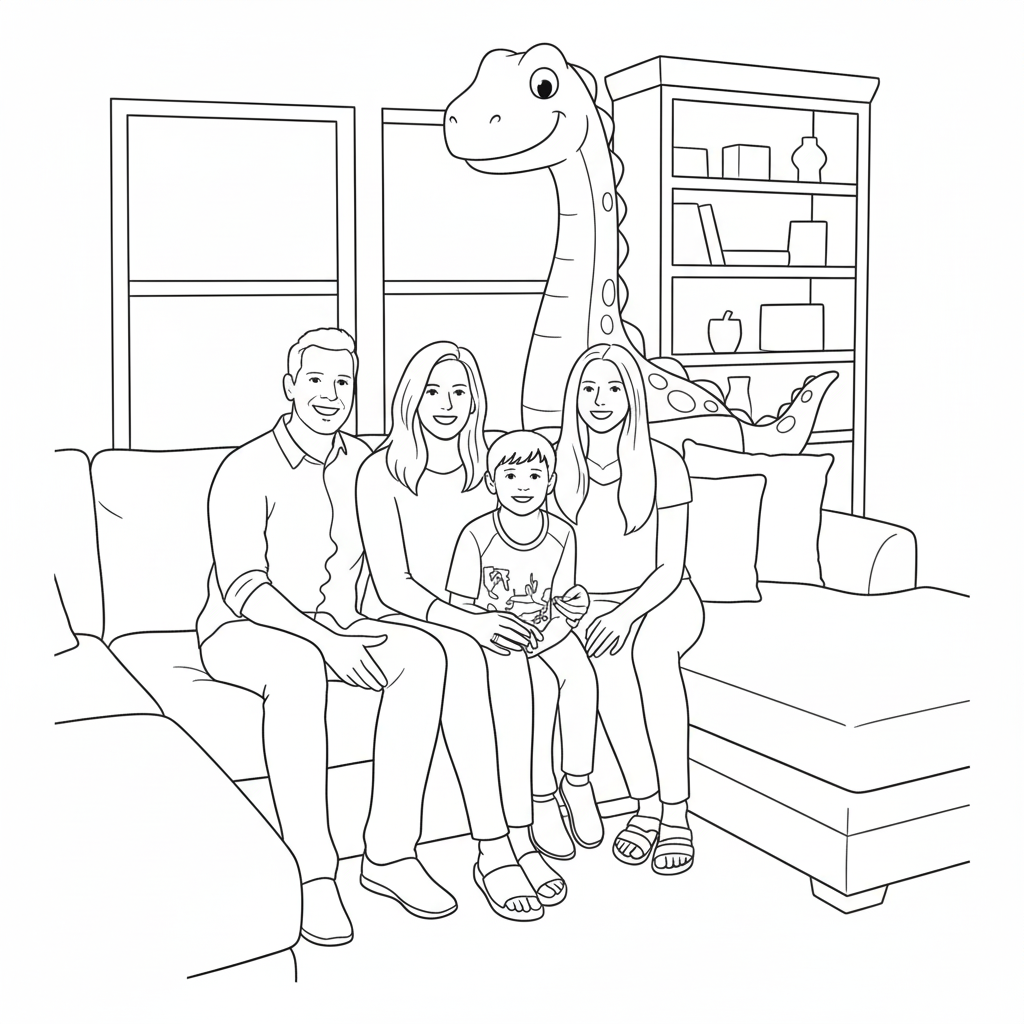 Familia con un Dinosaurio