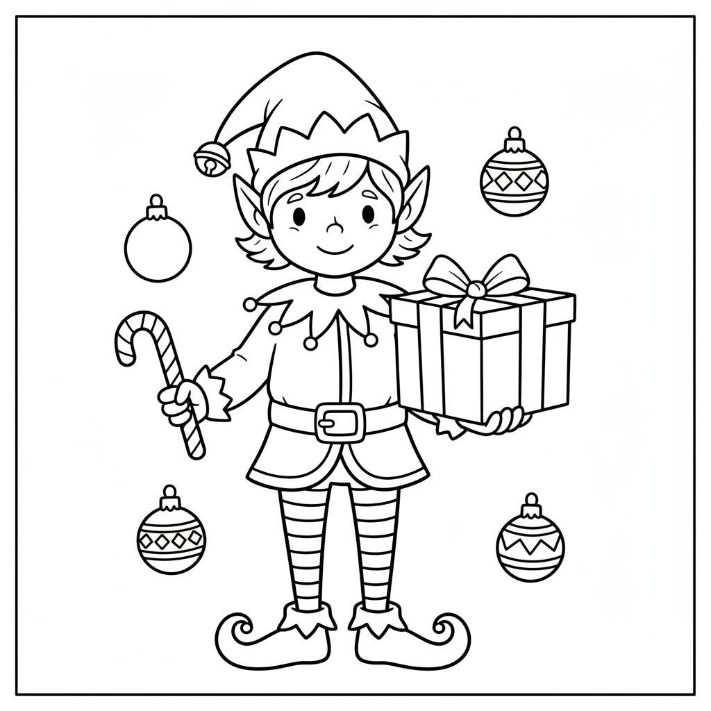 Freundlicher Weihnachts-Elf Coloring Page 1