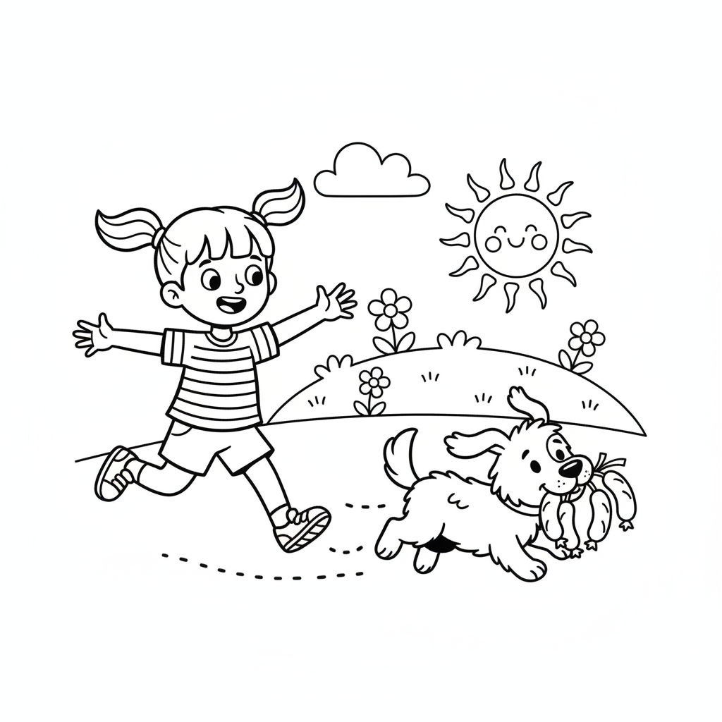 MäDchen Jagd Hund Coloring Page 1