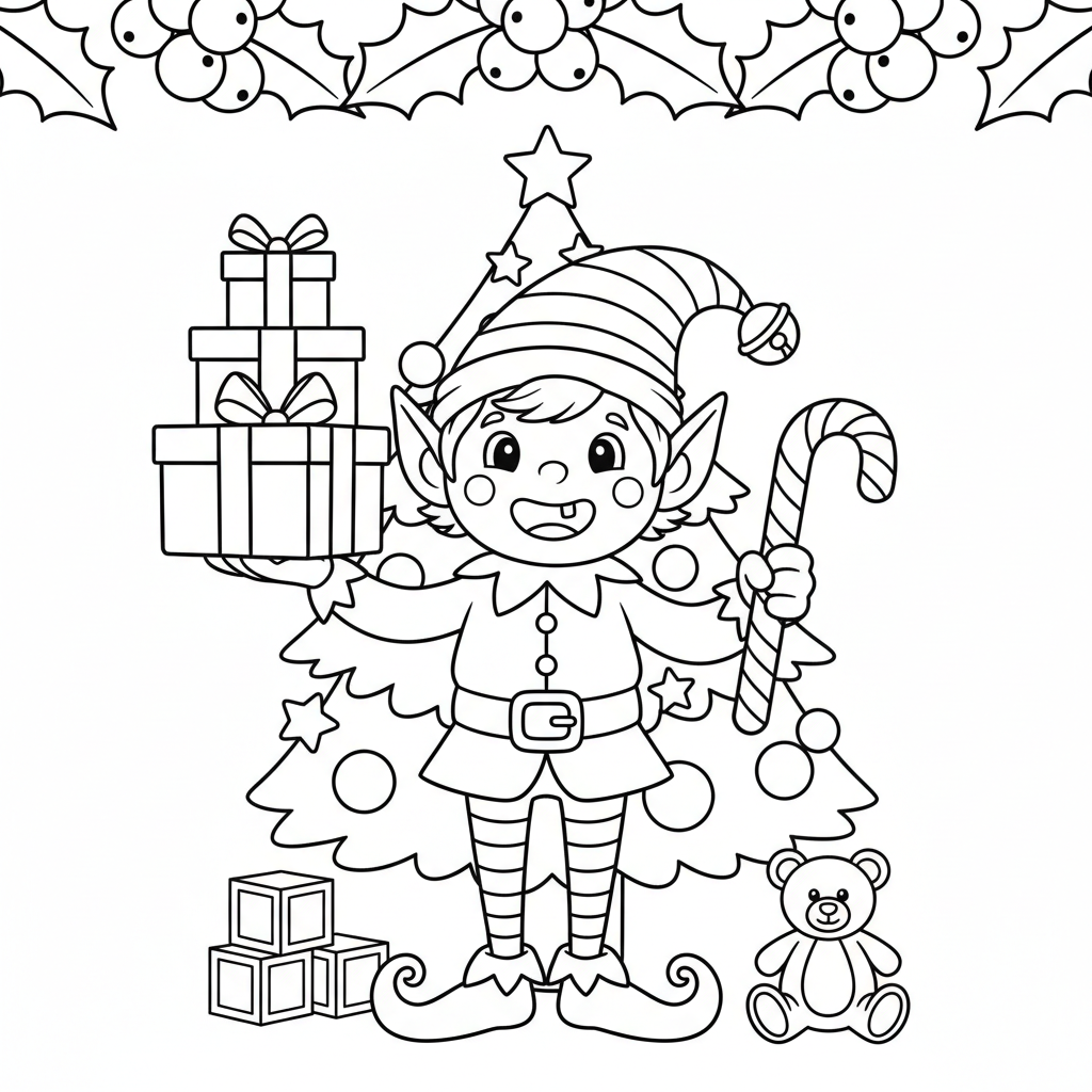 FröHlicher Weihnachts-Elf Coloring Page 1