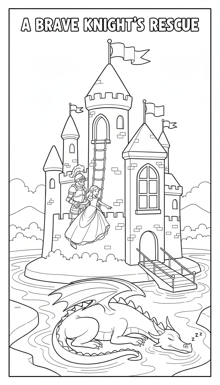 Caballero Rescatando Princesa Coloring Page 1