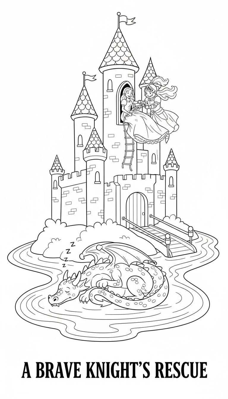 Caballero Rescatando Princesa Coloring Page 2