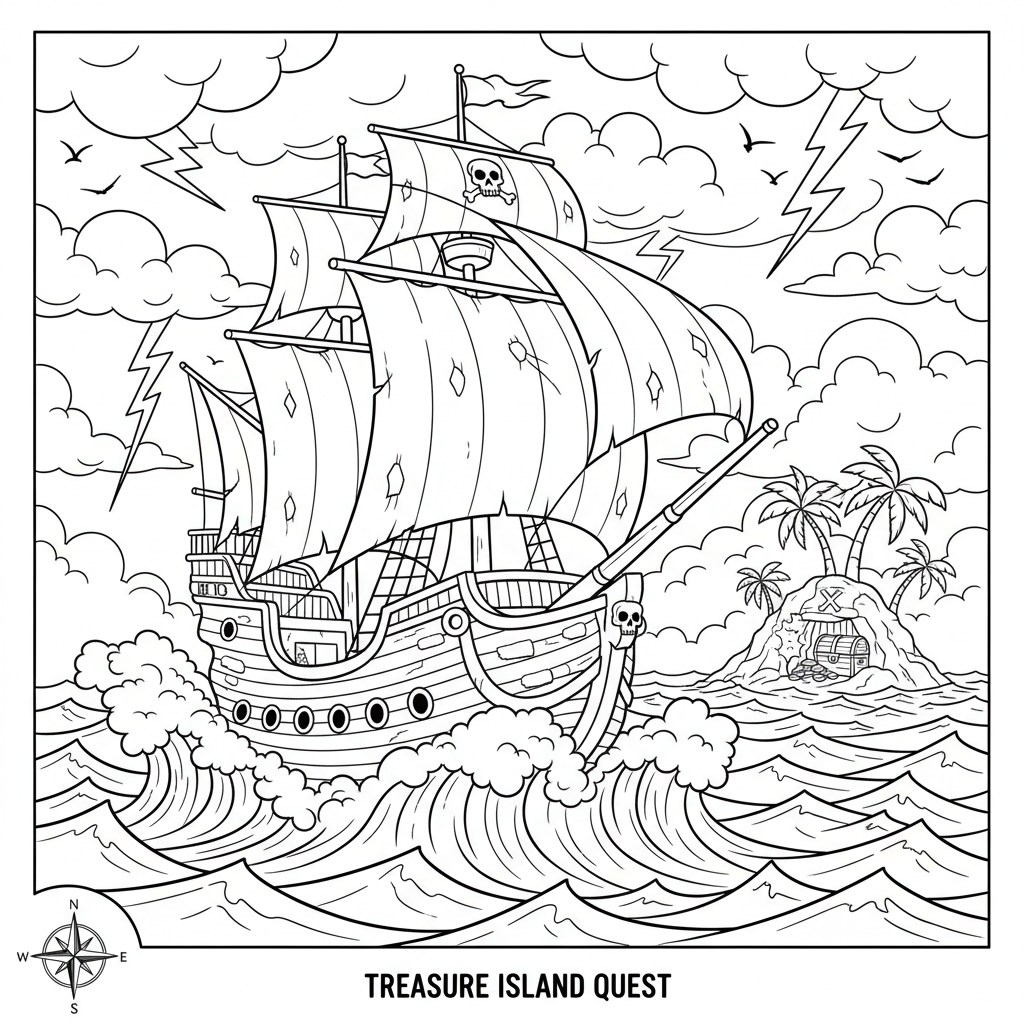 Pirate Ship Adventure Coloring Page 1