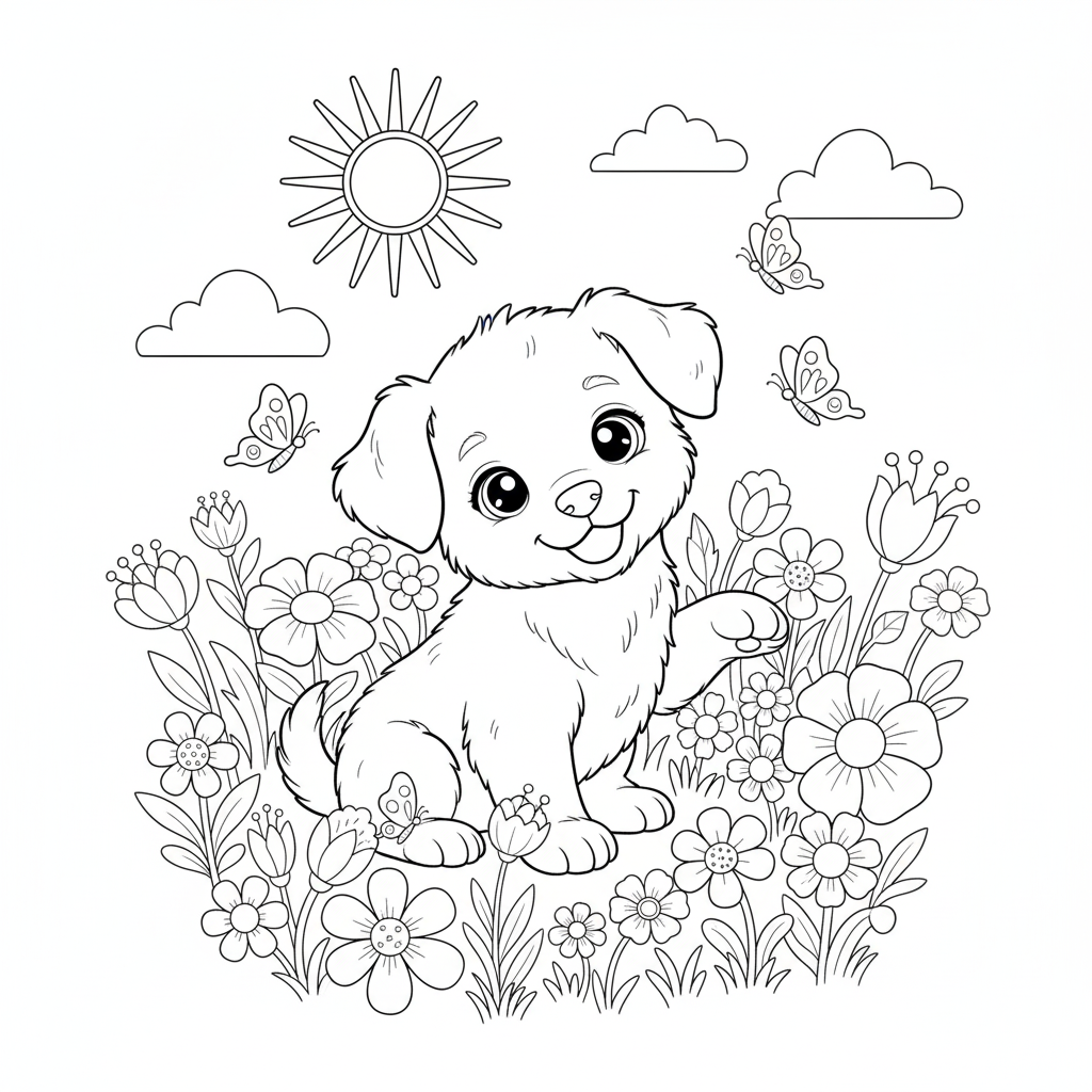 Cachorro JuguetóN En Un Prado Coloring Page 1