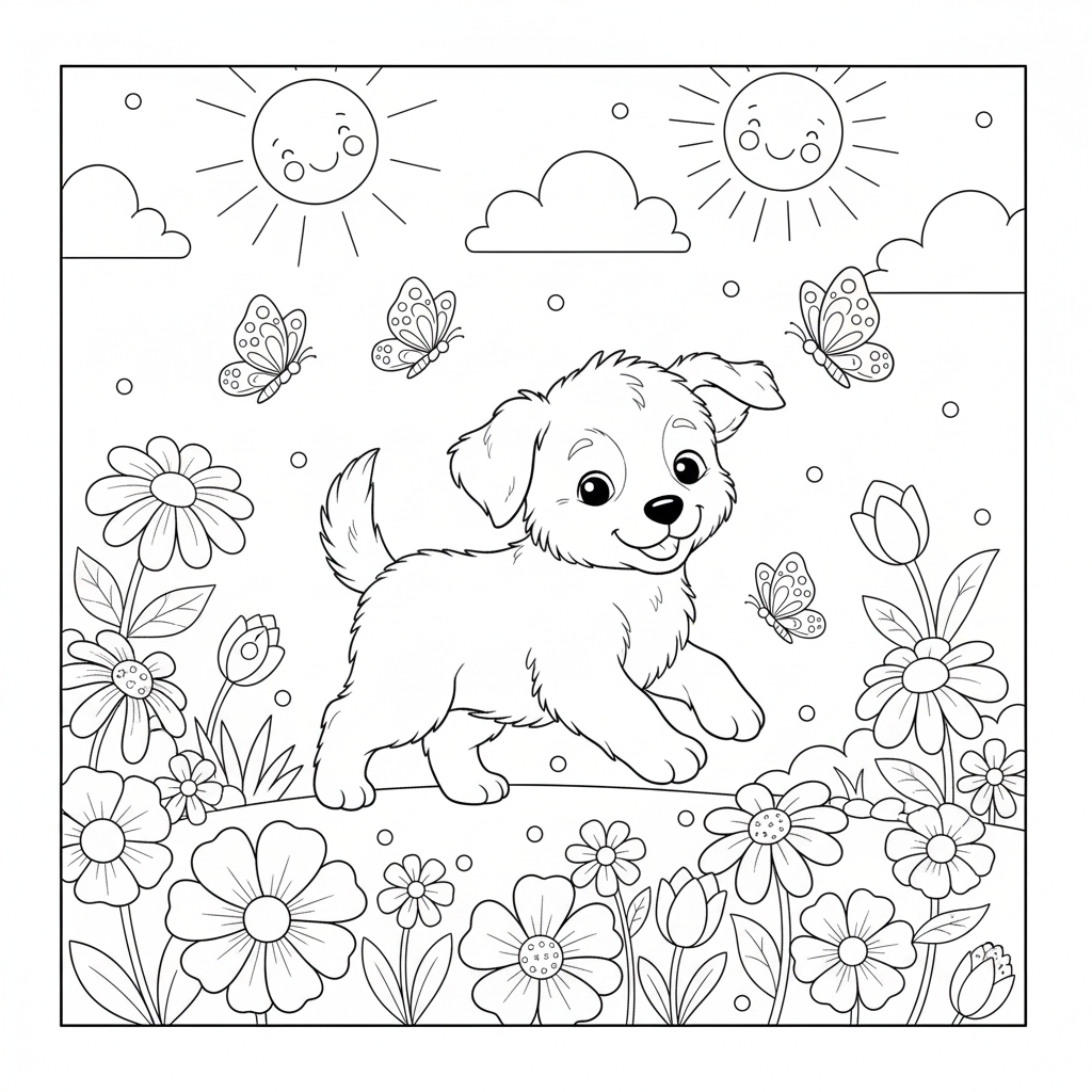 Cachorro JuguetóN En Un Prado Coloring Page 2