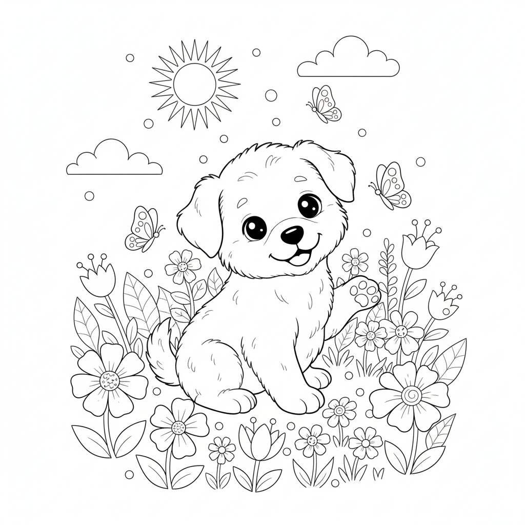 Cachorro JuguetóN En Un Prado Coloring Page 3
