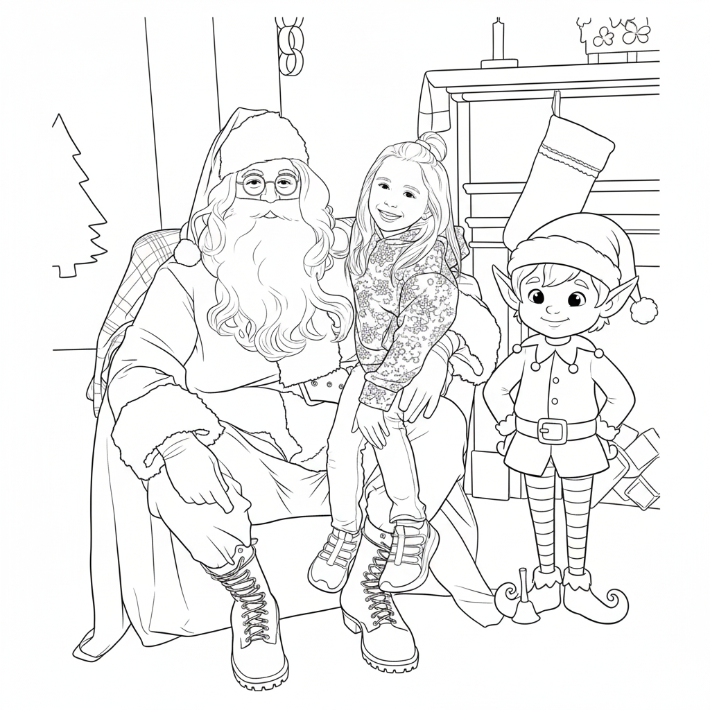 Spaß Mit Weihnachtsmann Und Elf Coloring Page 1